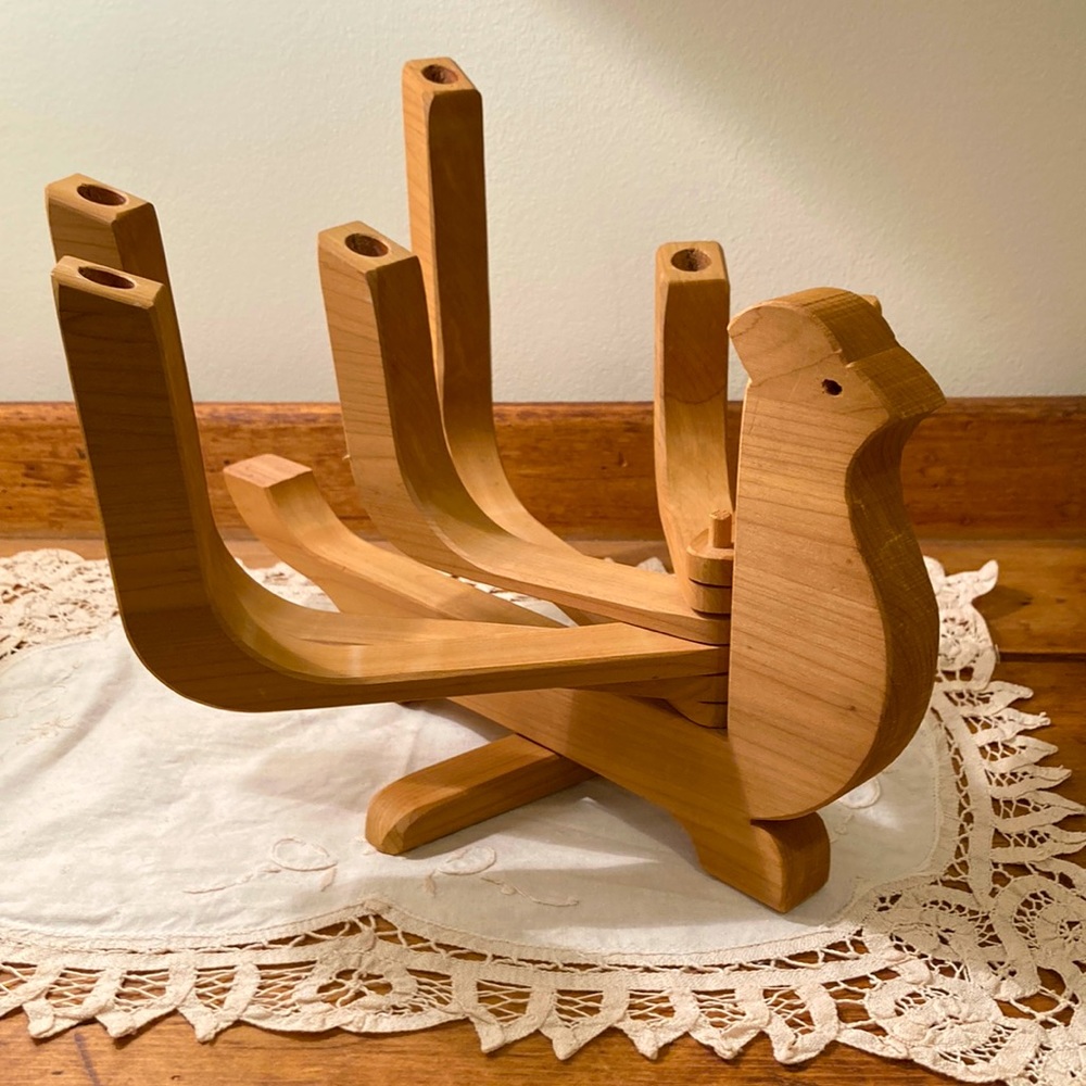 MCM candelabra peacock handcrafted by artist Byron Jones Maine